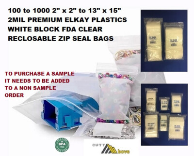 Clear Zip Seal Lock Top Re-closable Zipper White Block Plastic Poly Bags 2 Mil
