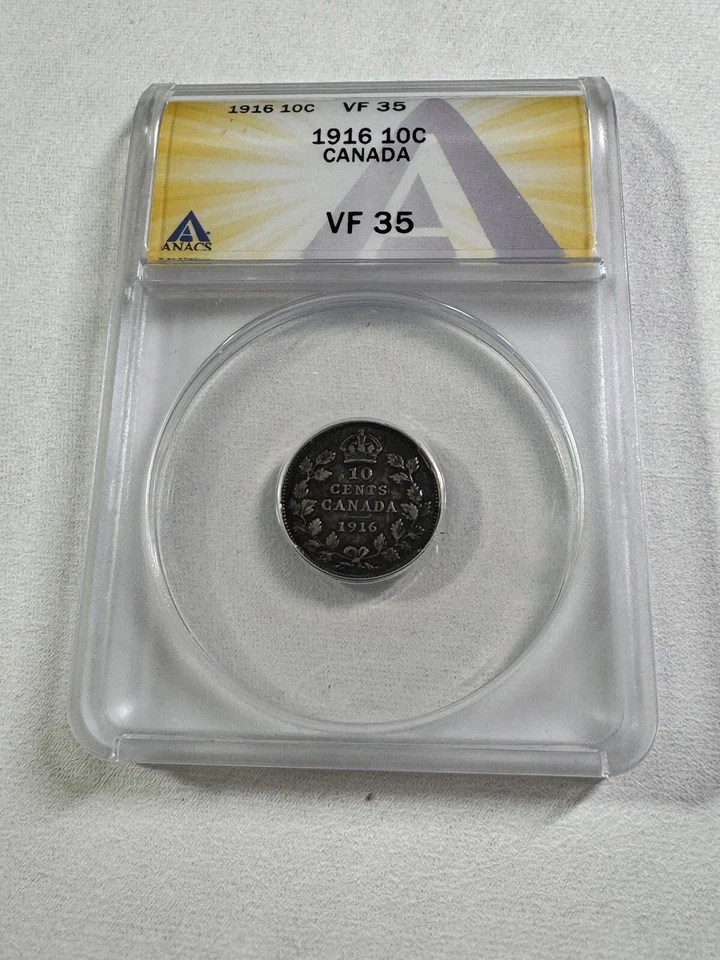 1916 Canada 10 Cents Silver Coin Graded VF 35 by ANACS - Image 2 of 4