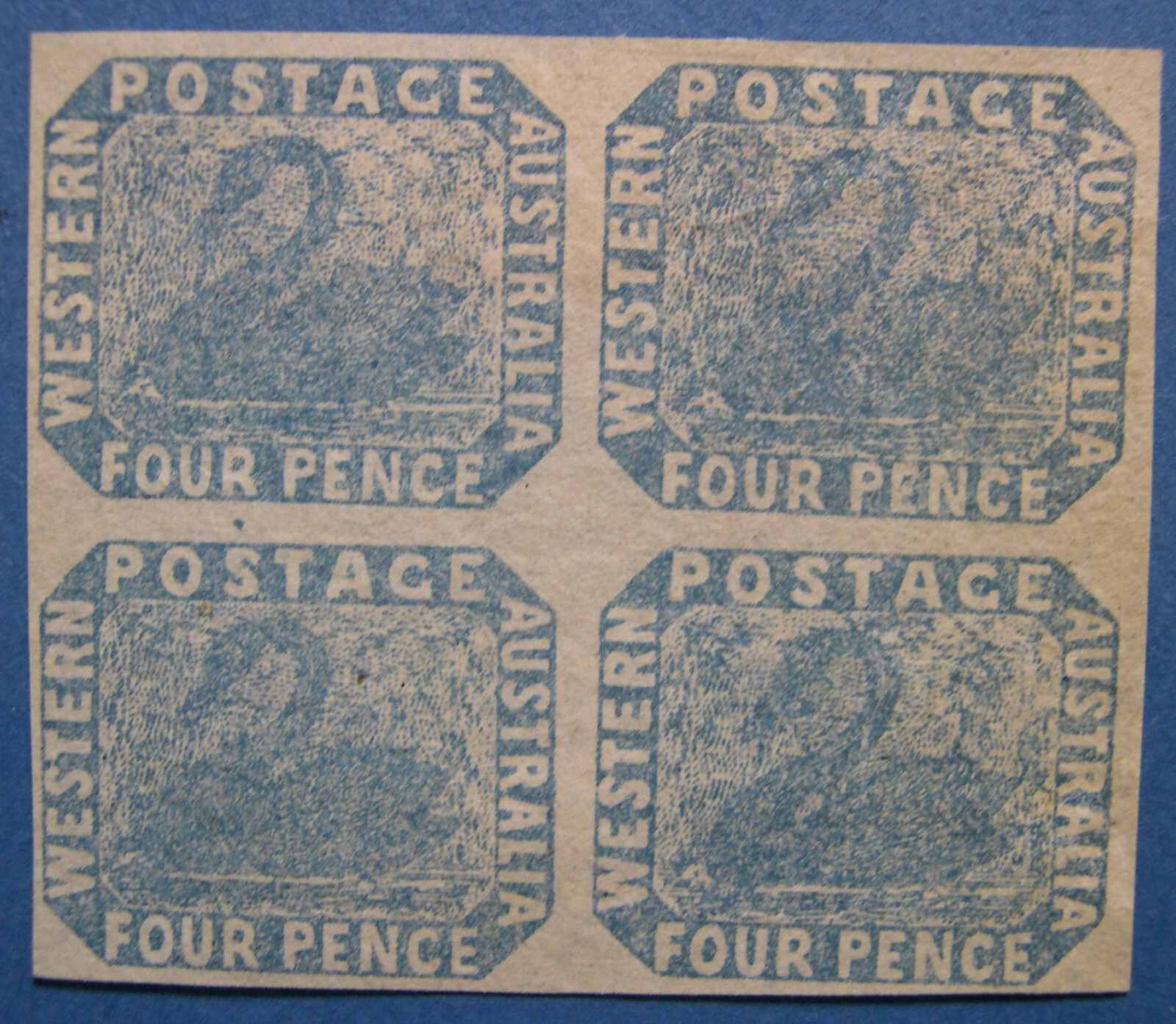 WESTERN AUSTRALIA 1854 Scott 3 block of 4 Mint No Gum with PFC Cert CV ...
