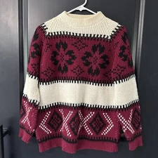 Vintage 80s Montgomery Ward Cable Knit Sweater Norwegian Color Block Chunky L