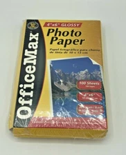 Office Max 4”x6” Glossy Photo Paper -New in Box- 100 Sheets - 225 gram 96 Bright