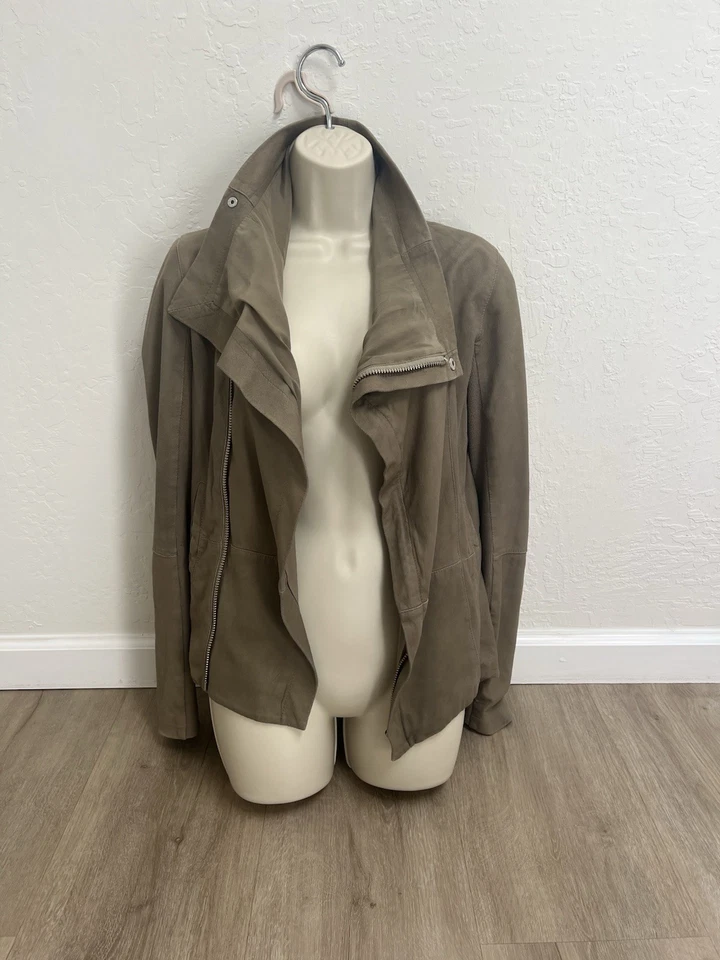 VEDA Stevie genuine Leather & Silk Moto Draped Women’s Jacket Size Medium - Image 2 of 4