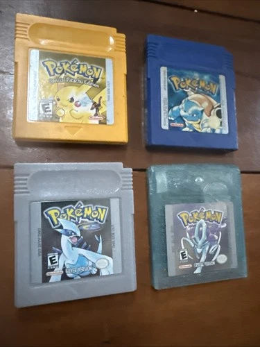 Pokemon Blue, Yellow, Silver ,and  Cystal Authentic Gameboy Game Lot