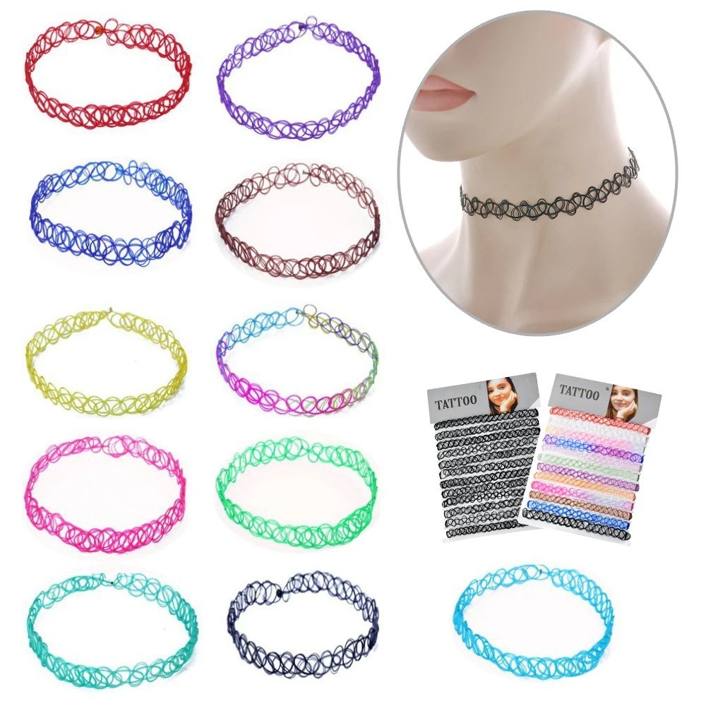 Gargantilla elástica arco iris creativa para mujer conjunto de 12 piezas collar elástico tatuaje vintage
