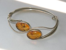 JUGENDSTIL SILBER ARMBAND 2 x ovaler BERNSTEIN super ausgefallen