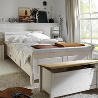 Schubladenbett 180X200Cm Eva Doppelbett Landhaus Kiefer Massiv Weiß Lackiert