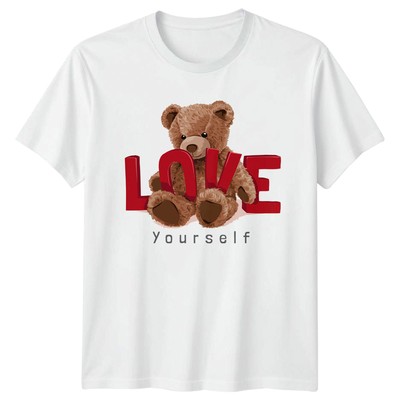 LOVE Yourself Teddybär positive Botschaft Herren T-Shirt Damen Tee Grafik Oberteil