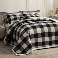 Cotton Plaid Quilt Set, Ultra Soft 3 Pieces King Size Bedding with 2 Pillow S...