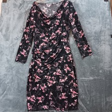 Tahari Women Large Dress Long Sleeve Floral Bodycon Ruched Cowl Neck Chiffon NWT