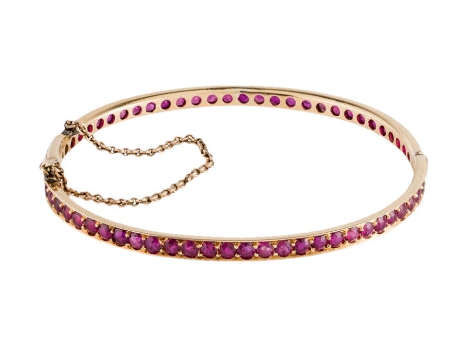 14K Gold Ruby Bangle Hinged Bracelet 19.84g Size … - image 1
