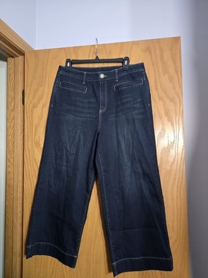 NWOT WOMENS DENIM STRAIGHT LEG RELAXED FIT CROPPED JEAN DARK STONE WASH SIZE M
