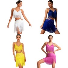 Womens Dress Latin Outfits Ballroom Dancewear Elastic V-Neck Salsa Crisscross