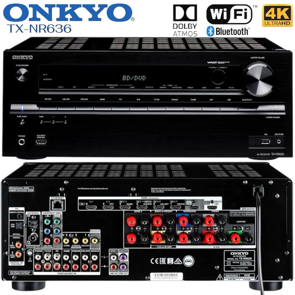 ONKYO TX-NR636 Network 7.2 Receiver Dolby Atmos 4K UHD WiFi Bluetooth AirPlay - Bild 2 von 4