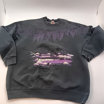 Vintage Arctic Cat Snowmobile Black Sweatshirt Mens XXL  All Over Front Print