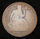 1858 Seated Liberty Half Dollar 50C Good Grade Raw Silver Coin (#TPR00011)