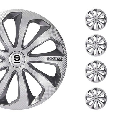 16'' Sparco Sicilia Wheel Covers Hubcaps Silver Carbon Gray 4 Pcs