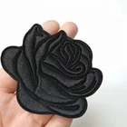 IRON ON PATCH APPLIQUE - black Rose Flower 3 x 2+5/8 inch