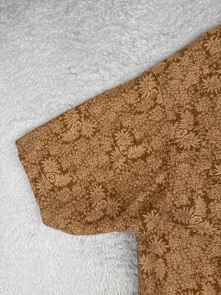 Roundtree & Yorke Shirt Men Extra Large Brown Floral Linen Blend Hawaiian Button - Image 3 of 4
