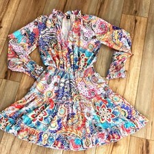 Chic Me Vibrant Boho Style Paisley Midi Dress Women's Size Small