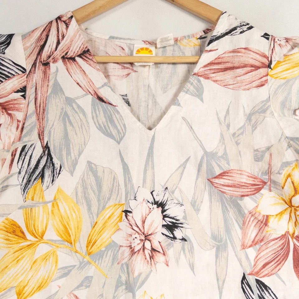 C&C California Dress XL Multicolor Floral Linen Mini Shift Tropical Resort - Image 2 of 4