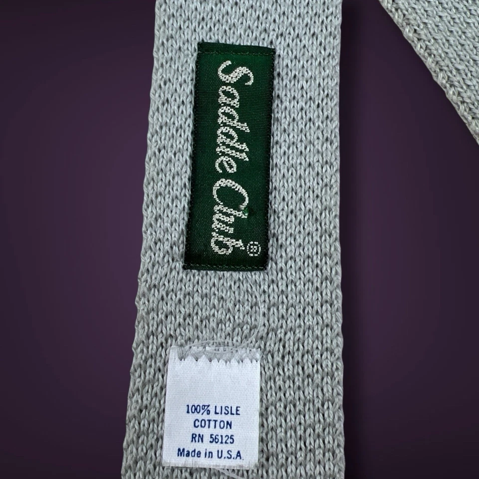 1980's Vintage Skinny Tie Light Gray 100% Cotton Necktie Retro Preppy New Wave - Image 2 of 4