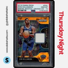 2019 PANINI PRIZM ZION WILLIAMSON SENSATIONAL SWATCH ORANGE ICE ROOKIE PSA 10