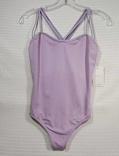 NWT Capezio Tatiana Leotard Sweetheart Neckline Sheer Striped Back Panel Lilac