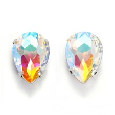 20 Clear AB Crystal Glass Teardrop Rhinestones Rose Montees 10X14mm Sew on Beads