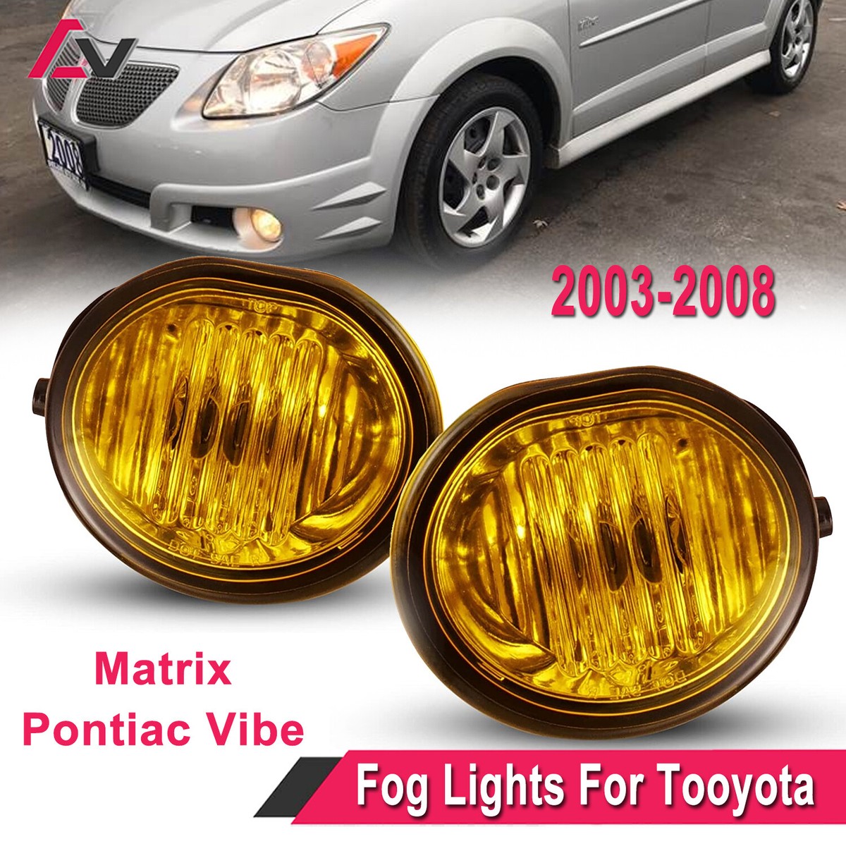 Fog Light For 03-08 Toyota Matrix Pontiac Vibe Yellow Lens Bumper
