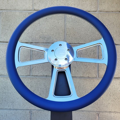 18" Billet Aluminum Steering Wheel Big Rig Royal Blue Grip 5 Hole Semi Truck - Picture 1 of 6