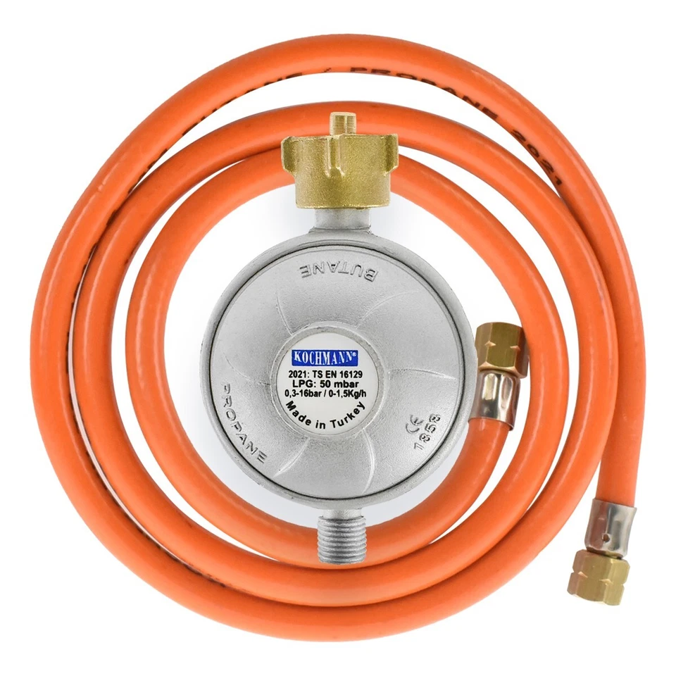 KOCHMANN Propan Gasschlauch Gasgrill 2x 1/4" links Druckminderer Regler 50mbar - 4 Längen