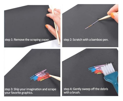 A4 Rainbow Scratch Art Set Colour Craft Art Engraving Paper (10 Sheets & Tool) - Picture 6 of 7
