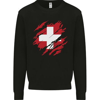 Torn Switzerland Flagge Schweizer Tag Fußball Herren Sweatshirt Pullover