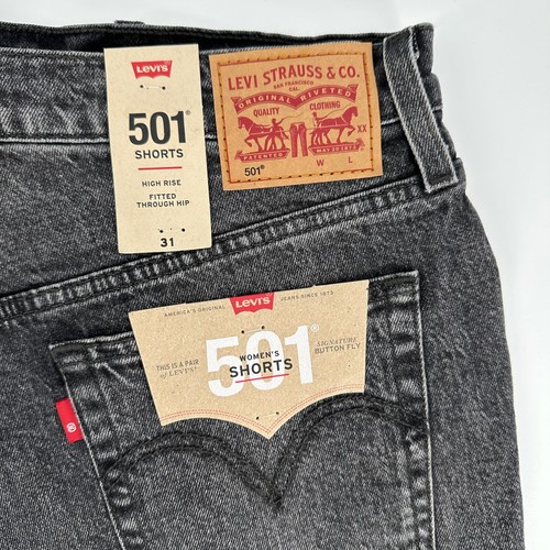 Pantaloncini jeans Levi's donna 501 originali corti vita alta bottoni grigio mosca taglia 31 - Foto 3 di 6