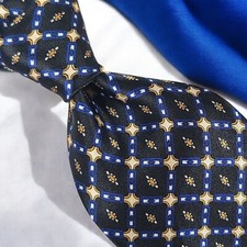 SAINT PIERRE Men's 100 Silk Necktie, Color Black  Blue, Diamond Pattern Tie.
