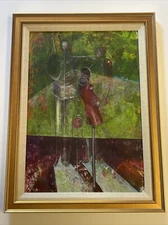 Vintage Painting Abstract Surrealism Cubism Modernism Signed Mystery Mexican Art