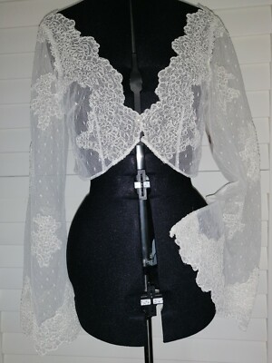 Boléro T46 dentelle et tulle plumetis ivoire manches longues pour