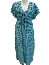 Michael Kors Navy & Aqua Geometric Print Dress, Size Large Elastic Tie Waist EUC