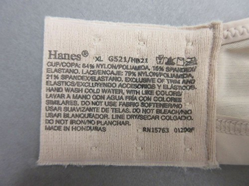 NWT HANES SIZE XL WOMENS BEIGE WIRELESS BACK CLOSURE BREATHABLE COMFORT BRA 1C - Picture 6 of 8