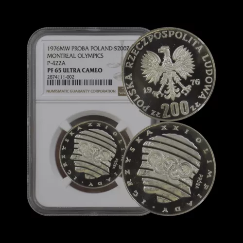 POLAND. 1976, 200 Zlotych, Silver - NGC PF65 - Montreal Olympic Bust RARE PROBA