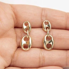 Puffed Mariner Dangle Earrings Real 10K Yellow Gold
