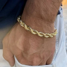 14K Gold Plated Rope Chain Hip Hop Bracelet Twisted Braided 3-8mm Thick 8"-9" In