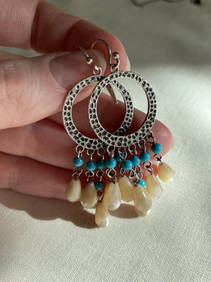 Pendientes araña Silpada martillados de plata de ley turquesa y piedra lunar W1346 Foto 2 de 4