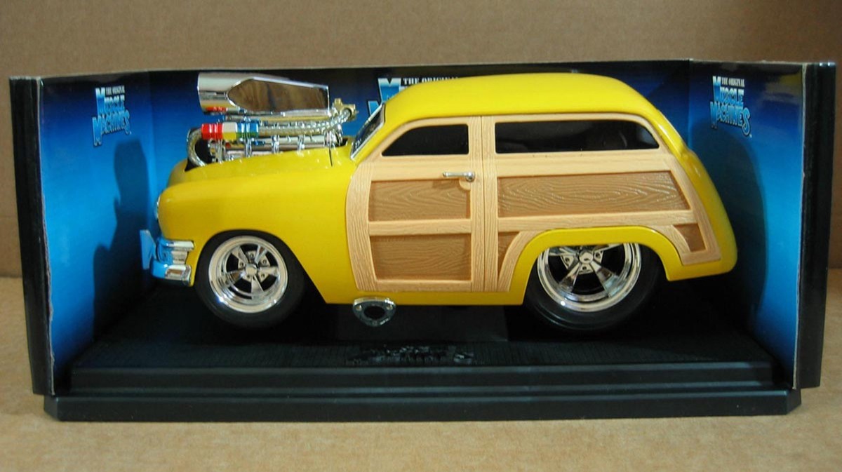 Muscle Machines 1950 Ford Woody Yellow Car Real Braided Steel Line