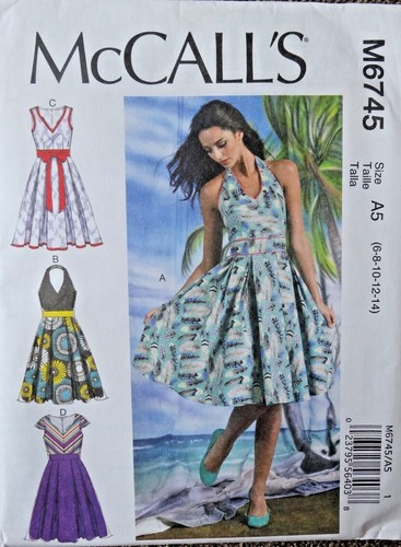 Vestido halter o cuello en V McCall's Misses con patrón de falda plisada M6745 6-14/14-22 - Imagen 8 de 9