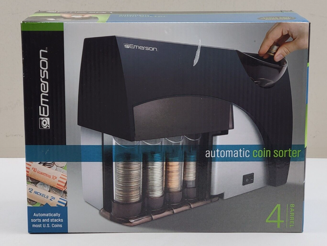 Emerson 4Barrel Automatic Coin Sorter + Assorted Coin Wrappers NEW