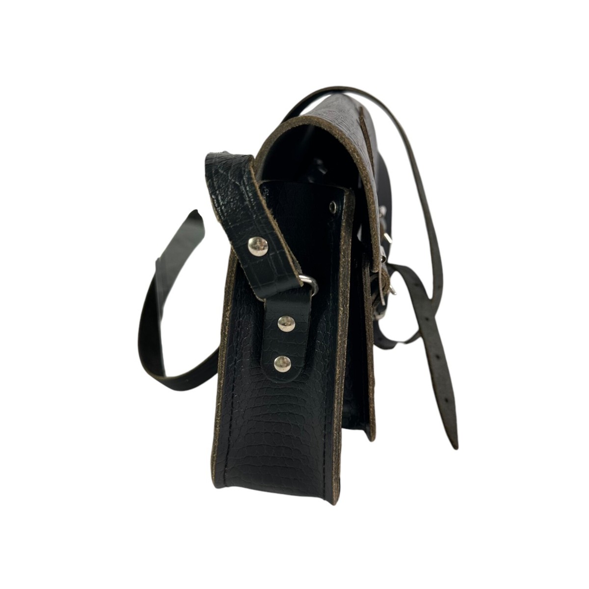 Vintage THE CAMBRIDGE SATCHEL COMPANY Black Croc Pattern 