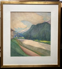 Watercolor Village in the Middle Mountains °Signed Illegible 1981 -Frame Gallery