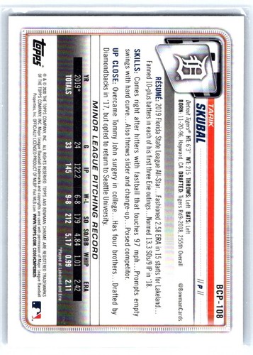Tarik Skubal 2020 Bowman Mega Box Mojo Refractor 1st Chrome BCP-108 - Bild 2 von 2