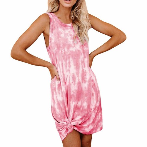 Women's Sleeveless Tie Dye Short Dress T-Shirt Summer Casual Tank Beach dress - Picture 16 of 16